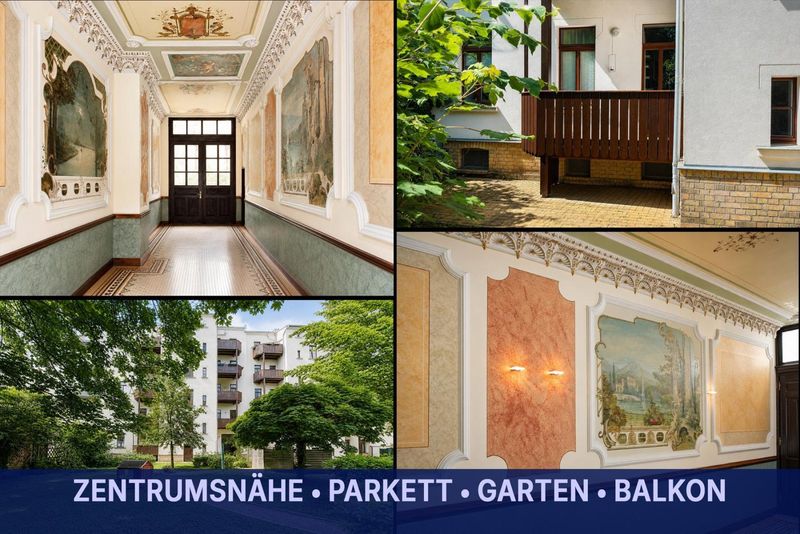 Schicke 2-Raumwohnung in Zentrumsnähe * Balkon * Stuck * Tageslichtbad + Wa+Du * Parkett * Garten